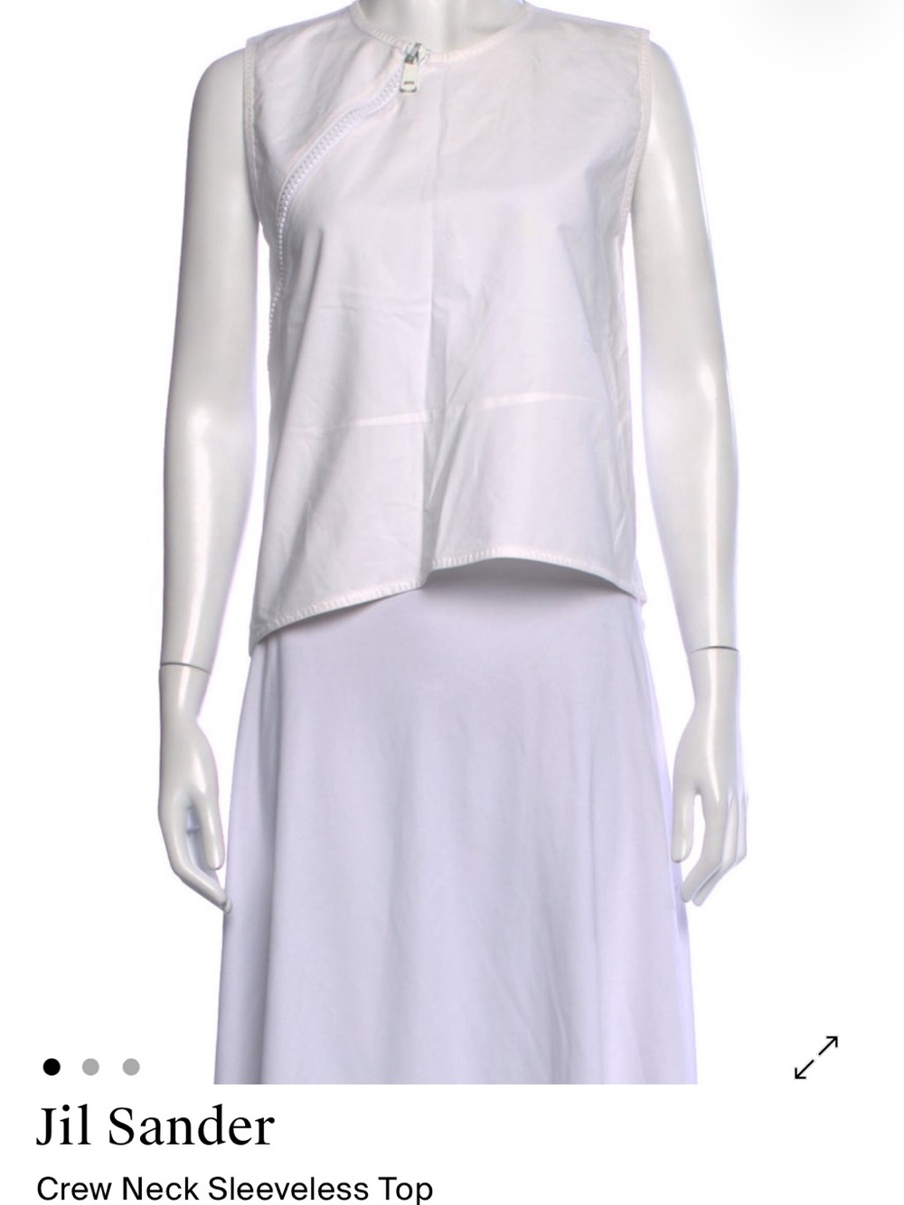 JIL SANDER White Sleeveless Zip Tank, sz 36 IT / XS us